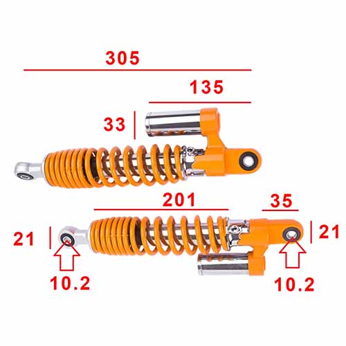 AMORTIGUADOR UNIV. AMARILLO L1 C/GAS 125/150CC 33.5cm (JGO) STD EXCLU