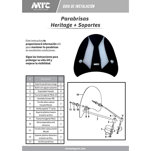 PARABRISAS NEGRO UNIVERSAL FARO REDONDO PRO CON SOPORTES HERITAGE MTC (NAC)