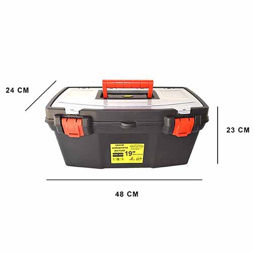 CAJA HERRAMIENTAS MULTIUSO 19" 48X23X24 COLOR NEGRO C/BANDEJA DIVISORA PLASTICA VC (1042)