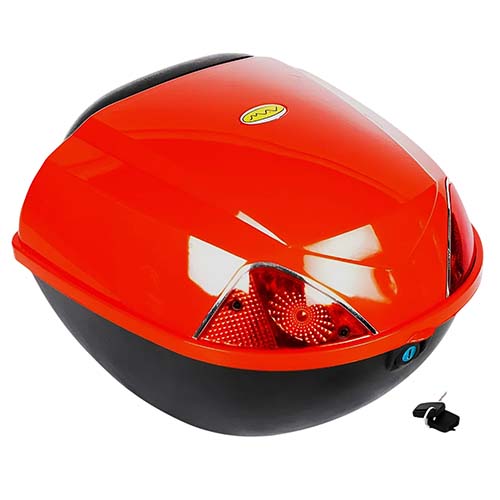BAUL PORTA OBJETOS 36X34X25 ROJO P/MOTO Y BICICLETAS C/ DOBLE OJO DE GATO PLASTICA VC (597R)