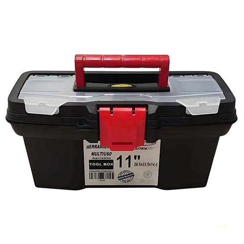 CAJA HERRAMIENTAS MULTIUSO 11" 29,5X20,5X14,5 COLOR NEGRO C/BANDEJA DIVISORA PLASTICA VC (1040)