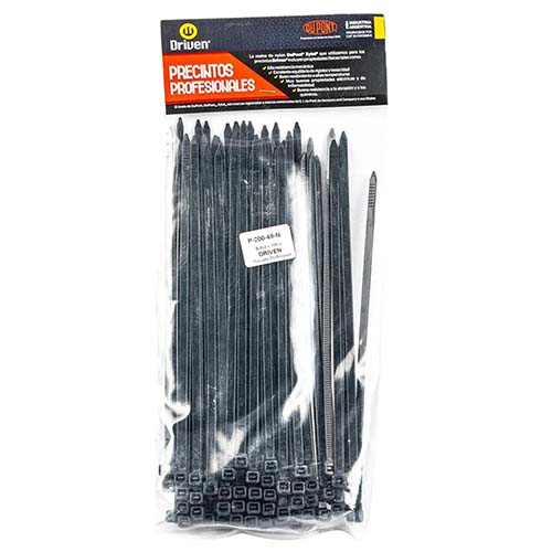 PRECINTO BOLSA X 100UN. 200MMX4,8MM NEGRO DRIVEN (P-200-48-N)