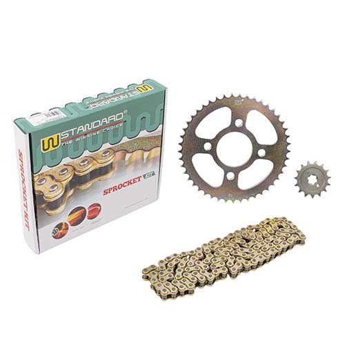 KIT TRANSMISION BAJAJ ROUSER NS160 CON DISCO DE FRENO DELANTERO Y ZAPATA TRASERA 428-134L (45T/15T) C/CAD. DOR. STD