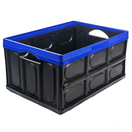 CAJON PLEGABLE MULTIUSO 380X570X280 (60 LTS) NEGRO BORDE AZUL PLASTICA VC (1082A)