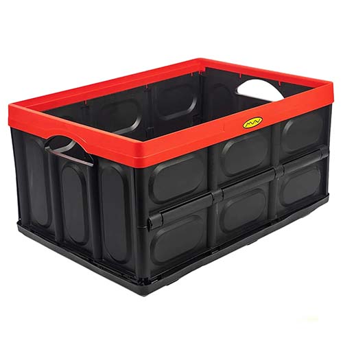 CAJON PLEGABLE MULTIUSO 380X570X280 (60 LTS) NEGRO BORDE ROJO PLASTICA VC (1082R)